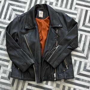 We The Free Jealously Leather Moto Jacket with Bold Orange liner. Never worn.